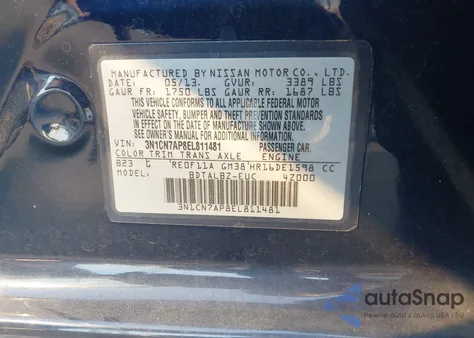 2014 Nissan Versa 1.6 Sv из США, поврежденный, VIN 3N1CN7AP8EL811481